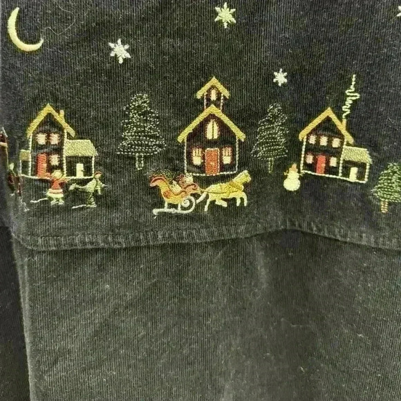 Christopher & Banks Embroidery Medium Blue Corduroy Christmas Village Jumper - Picture 11 of 12